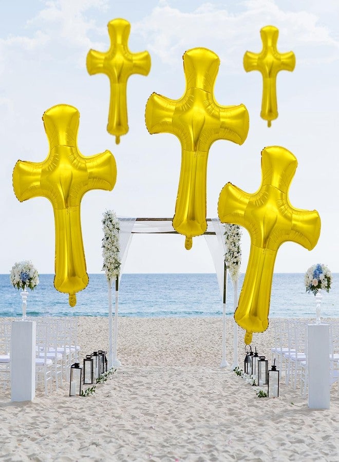 OULUN 6 Pcs 34 inch Cross Shape Aluminum Foil Balloon,God Bless Giant Memorial Baptism Balloon, Communion Baptism Religious Foil Party Balloon Outdoor Decorations (Gold) - Image 4